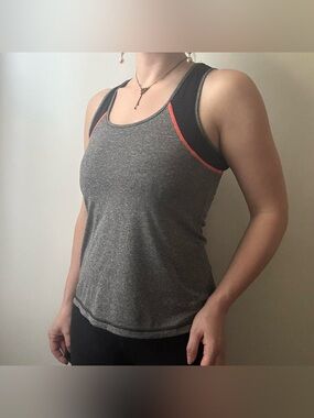 Black, grey, and orange athletic workout tank top